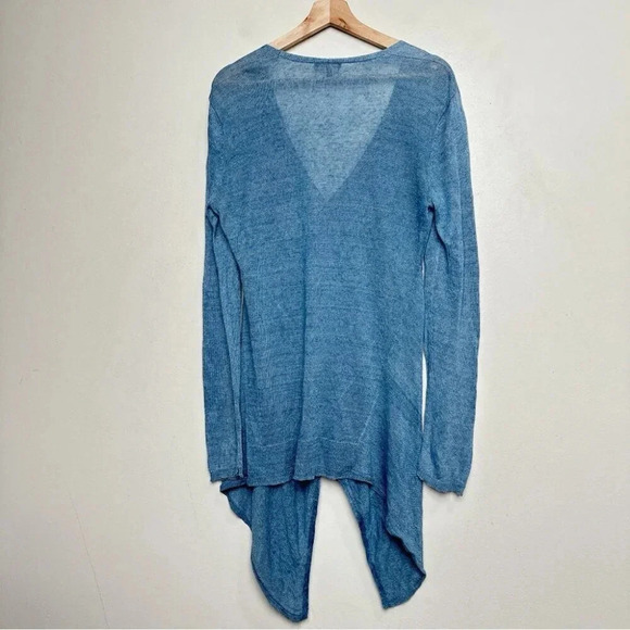 Eileen Fisher Womens Size Small Linen Blue Button Asymmetrical Cardigan - Picture 13 of 13